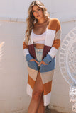 Multicolor Colorblock Open Front Long Knit Cardigan