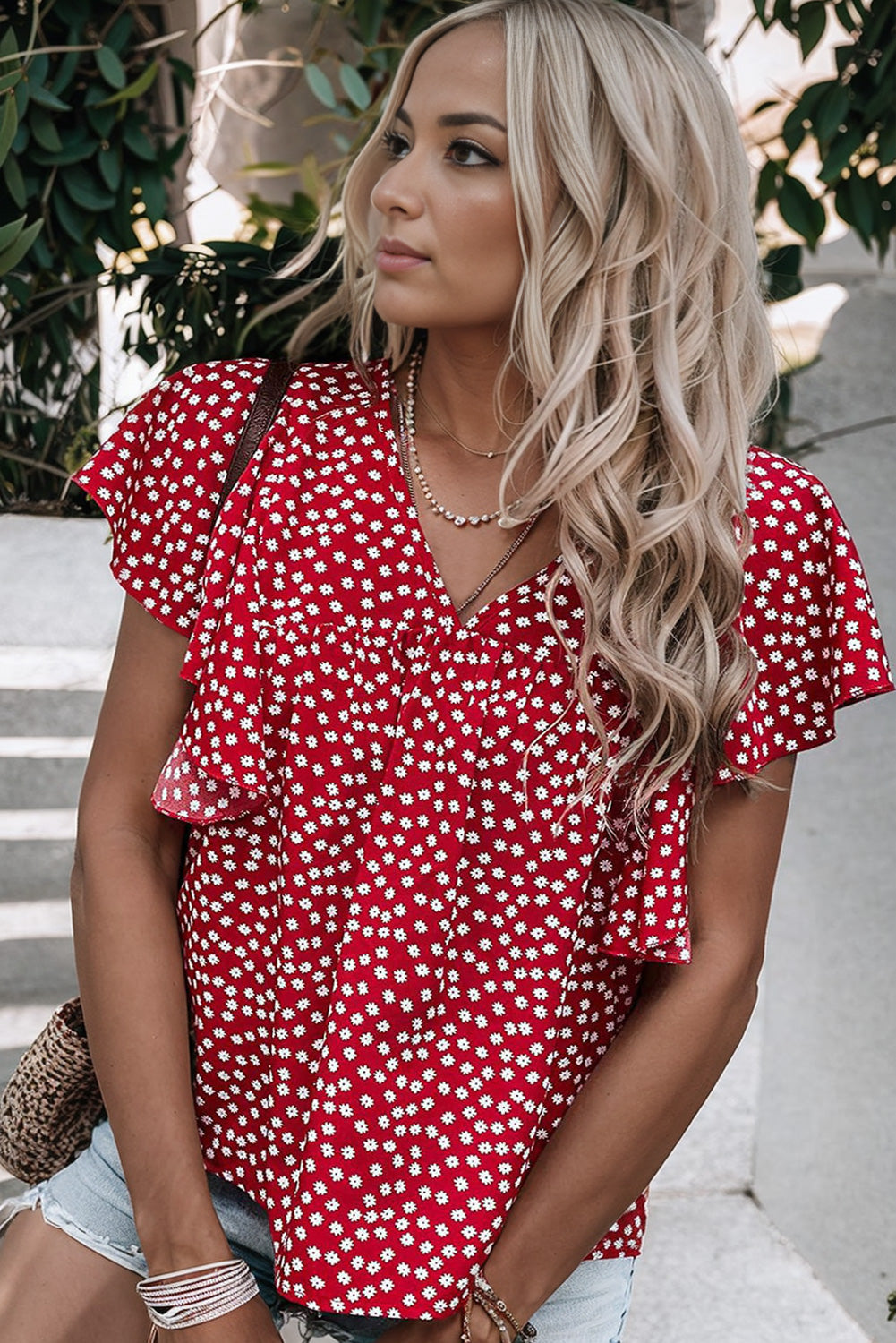 Floral Print Ruffle Sleeve Blouse