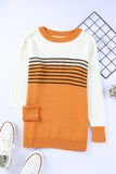 Pull col rond rayé orange color block