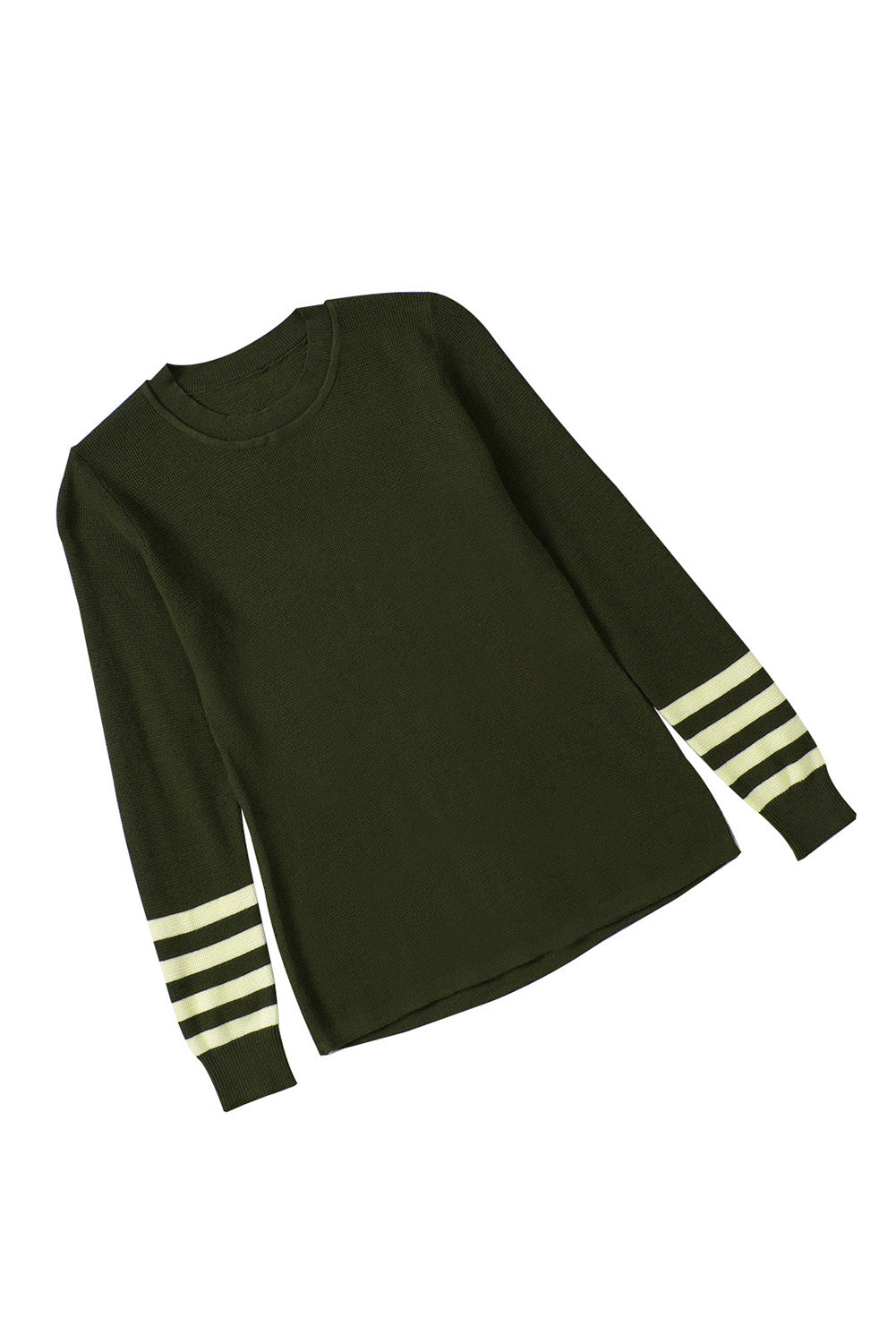 Striped Sleeve Plain Knit Sweater