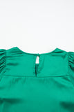 Green Satin Puff Long Sleeve Crewneck Blouse