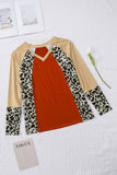 Colorblock Leopard V Neck Long Sleeve Top