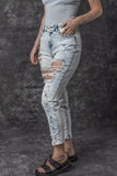 Sky Blue Vintage Washed Heavy Destroyed Skinny Jeans