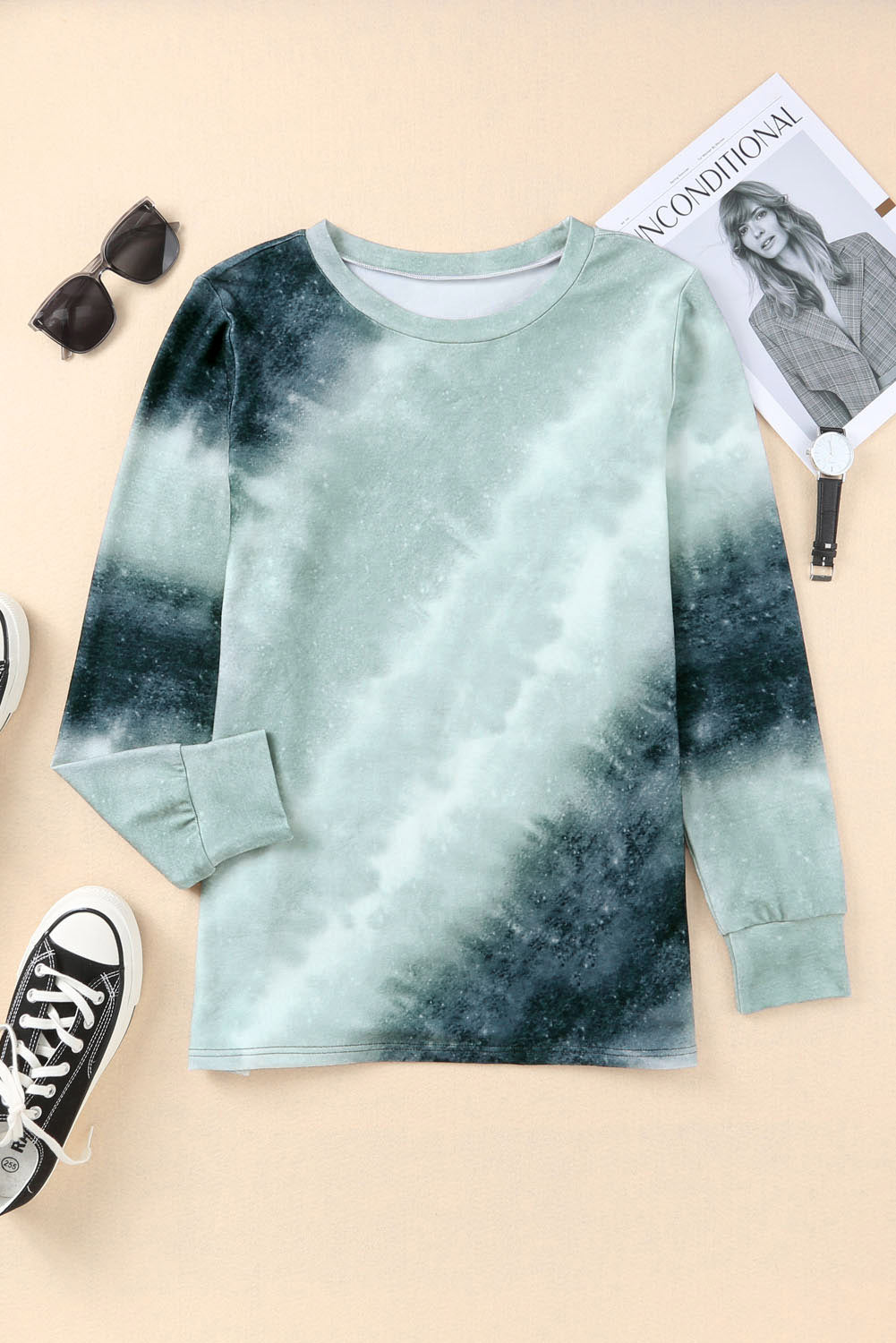 Haut à manches longues tie-dye gris ombré