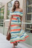 Print Lace-up Ruffled Off Shoulder Maxi Dress