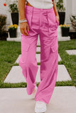 Pantalon cargo taille haute rose