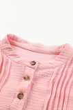 Pleated Half Buttoned Waffle Knit Blouse