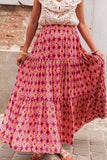 Vintage Boho Floral Print Tiered Maxi Skirt