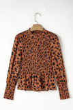 Leopard Smocked Puff Sleeve Peplum Top