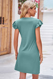 Round Neck Ruffle Sleeve Wrap Hem Dress