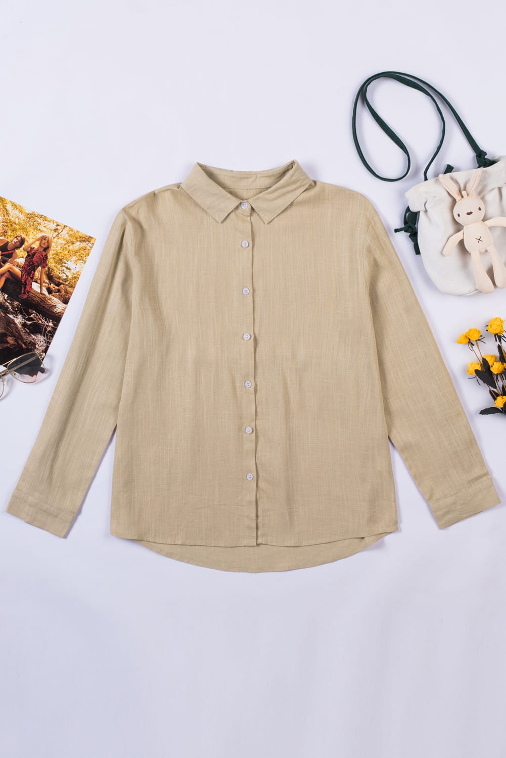 Khaki Textured Solid Color Basic Shirt