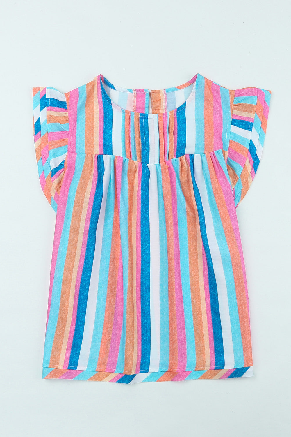 Striped Tiered Ruffle Cap Sleeve Top