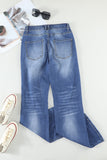 High Rise Washed Distressed Flare Jeans