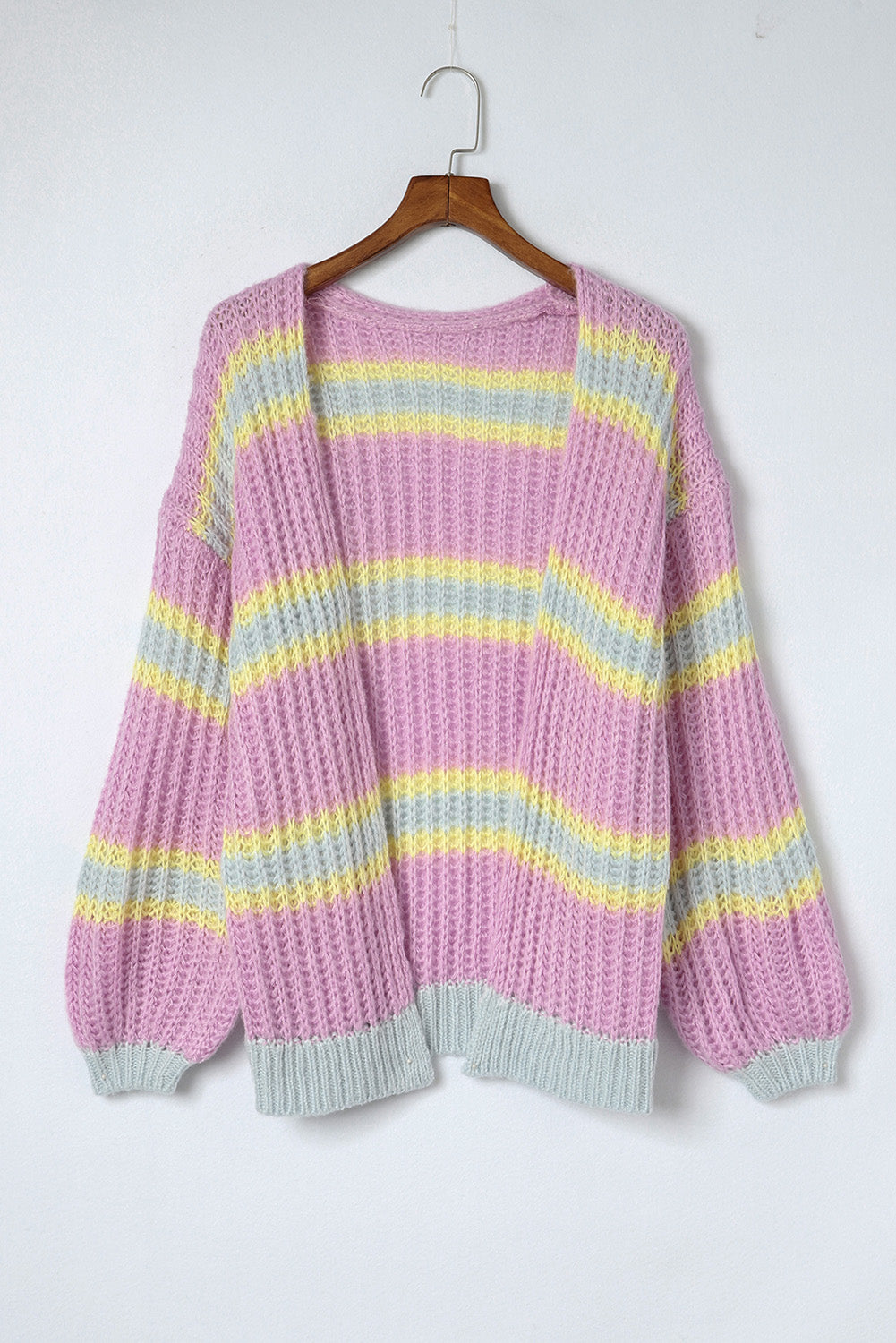 Contrast Striped Open Front Cable Cardigan