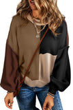 Coffee Colorblock Bishop Sleeve Ribbed Trim Sweater