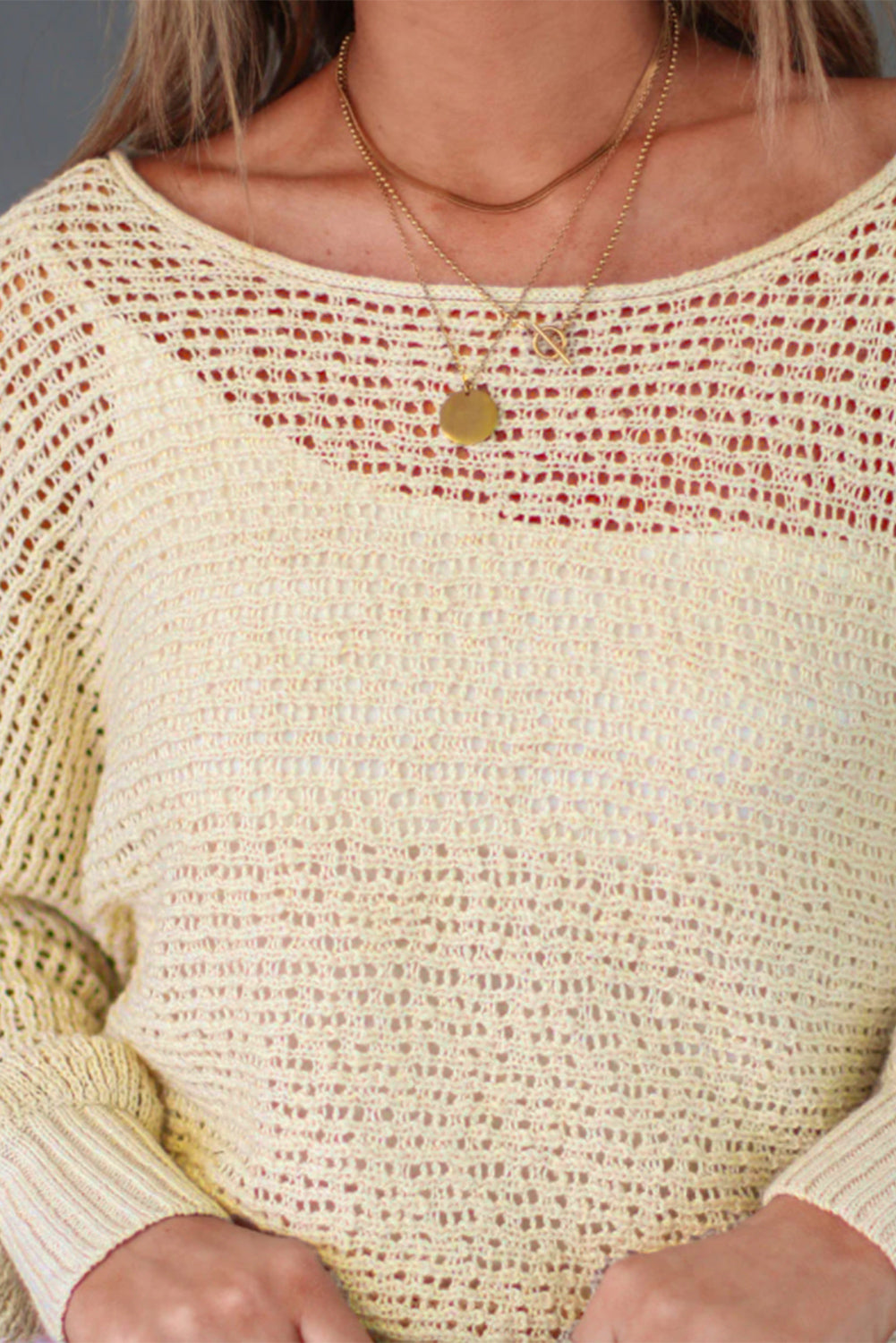 Pull en maille transparente ajourée abricot