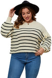 Plus Size Striped Drop Shoulder Puff Sleeve Sweater