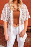 Floral Lace Crochet Short Sleeve Open Front Kimono