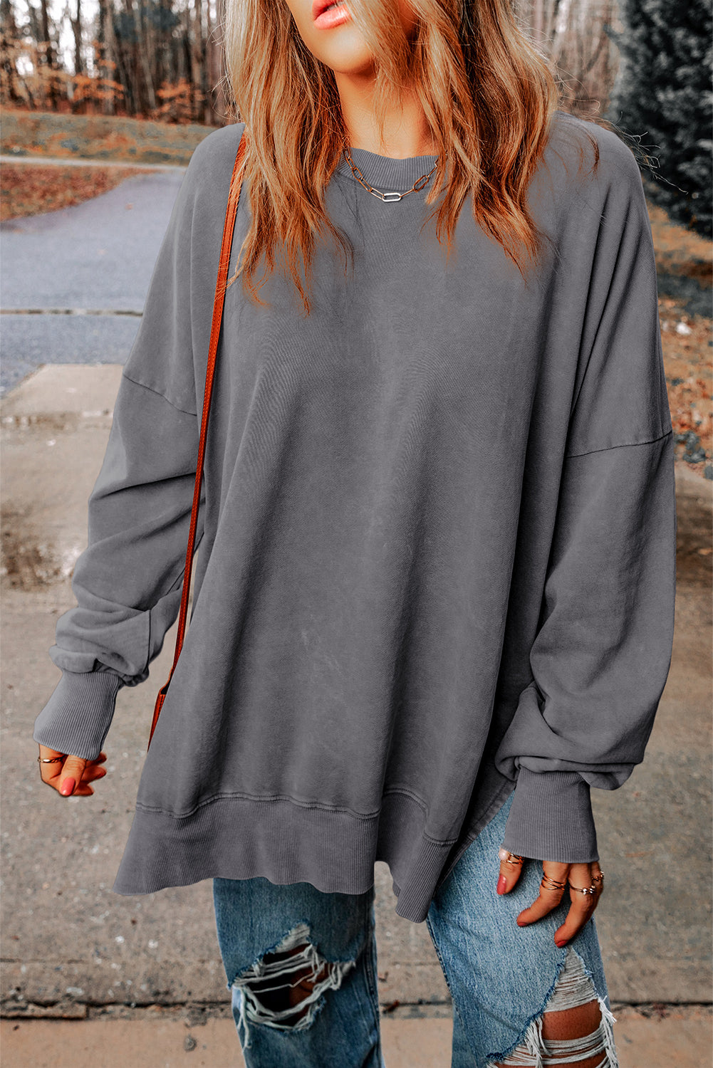 Green Drop Shoulder Ribbed Trim Oversized Sweatshirt