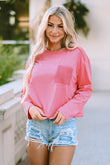 Lace Patch Pocket Long Sleeve T-shirt