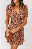 Wrap V Neck Floral Dress with Ruffles