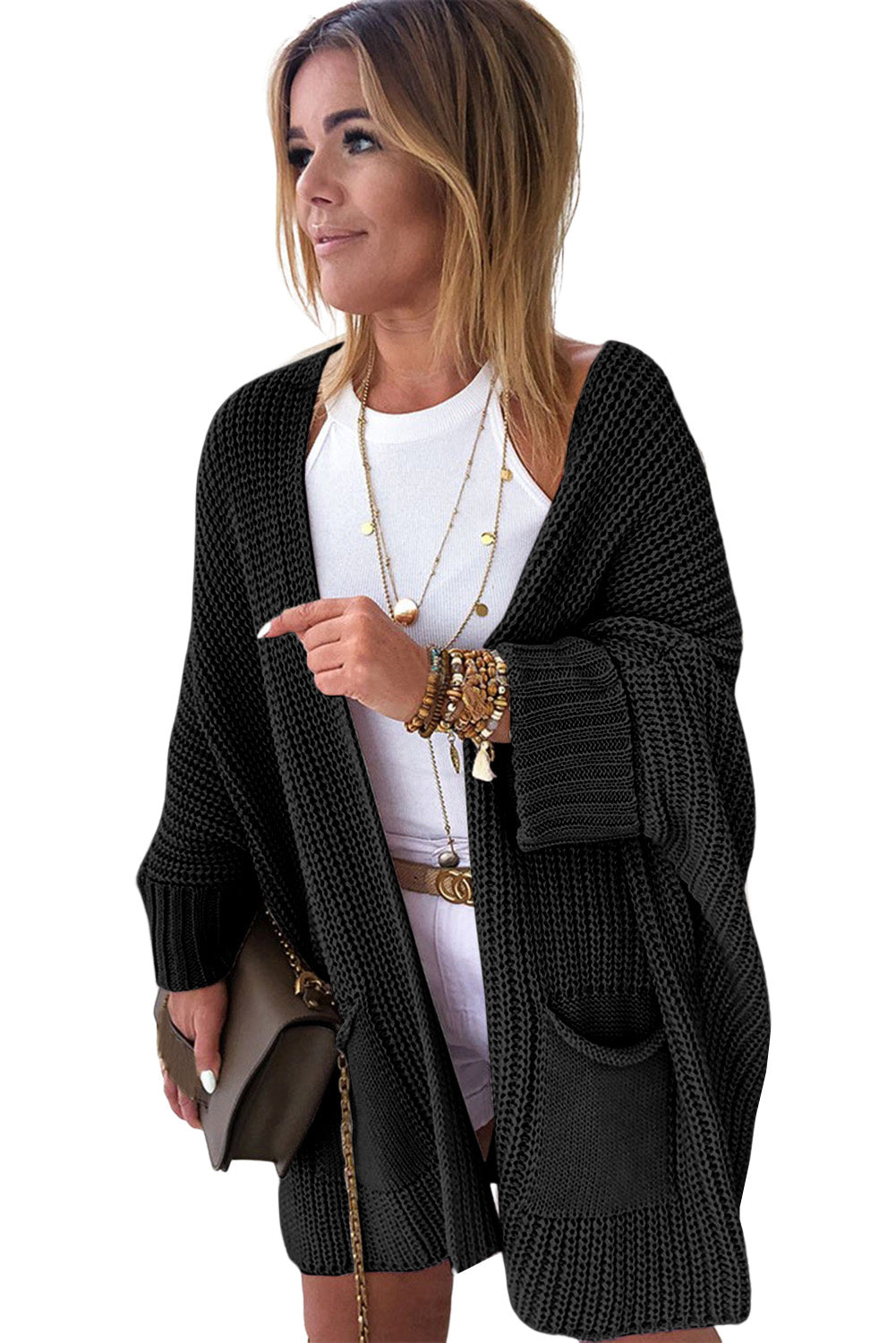 Oversized Fold Over Sleeve Sweater Cardigan