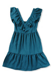 Ruffle Trim V Neck Smocking Back Mini Dress