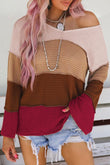 Color Block Waffle Knit Bell Sleeve Jumper