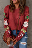 Red Solid Color Patchwork Long Sleeve Top