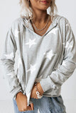 Stars Print V-Neck Drawstring Hoodie