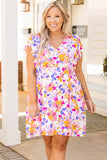 Floral V-Neck Ruffled Sleeve Plus Size Dress