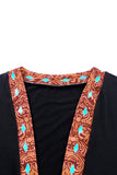 Black Western Pattern Cow Patchwork Open Front Cardigan