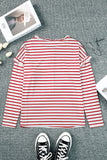 Striped Print Ruffled Buttoned Long Sleeve Top