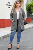 Plus Size Drawstring High Low Hooded Jacket