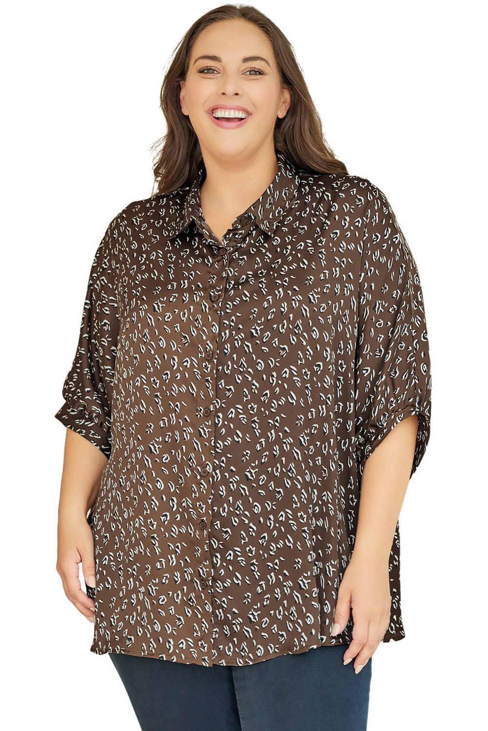 Buttoned Batwing Sleeve Plus Size Shirt