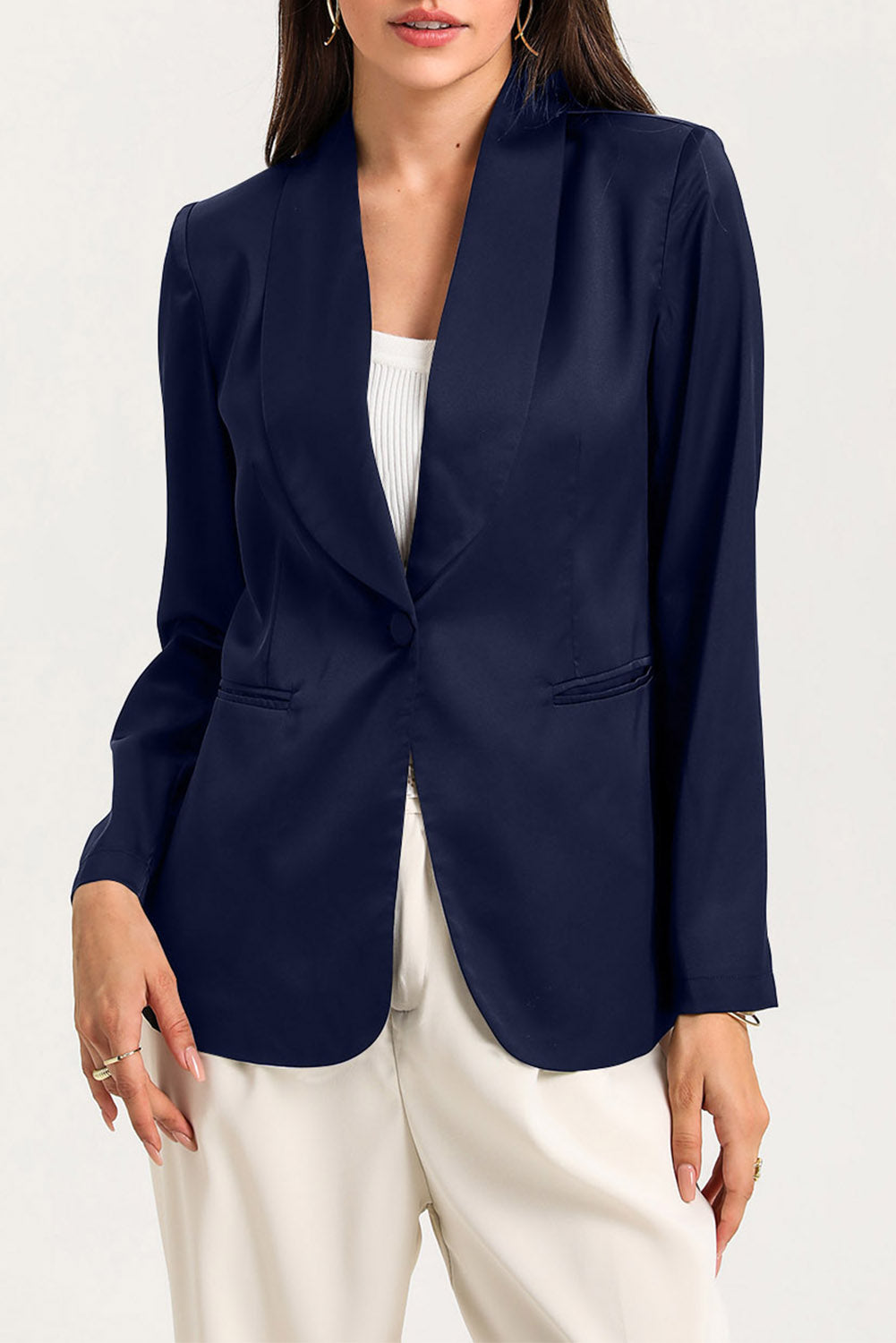 Collared Neck Single Breasted Blazer with Pockets