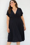 Plus Size Flutter Sleeve V Neck Midi Dress