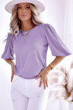 Bubble Half Sleeves Ribbed Knit Top