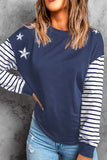 Striped Star Print Patchwork Long Sleeve Top