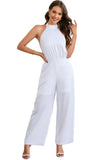 Button Halterneck Elegant Wide Leg Jumpsuit