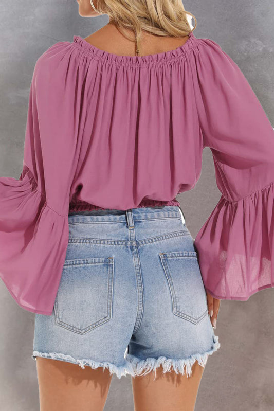 Frilled Off-Shoulder Bell Sleeve Blouse