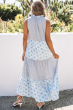 Abstract Print Split Neck Sleeveless Maxi Dress