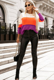 Color Block Drop Shoulder Round Neck Knit Sweater