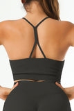 Soutien-gorge de sport noir côtelé en forme de Y à bretelles spaghetti