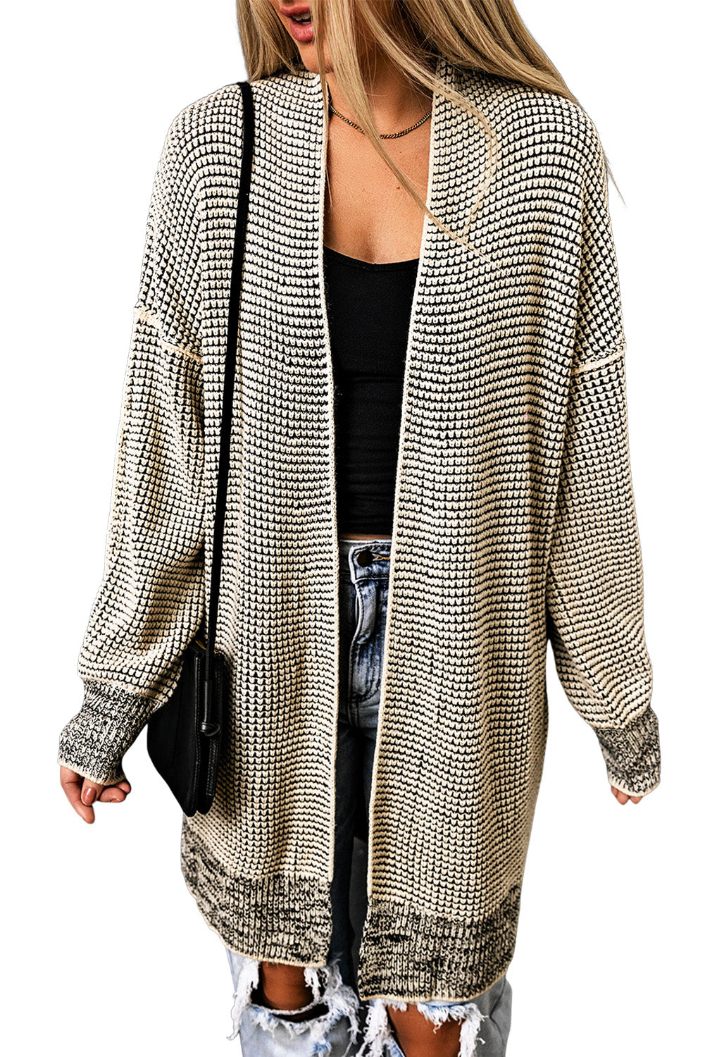 Gray Textured Knit Pocketed Duster Cardigan