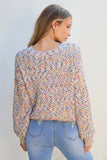 White Confetti Knit Popcorn Sweater Top