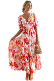 Short Puff Sleeve Floral Tiered Maxi Dress