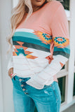 Aztec Stripe Color Block Slim Fit Long Sleeve Top