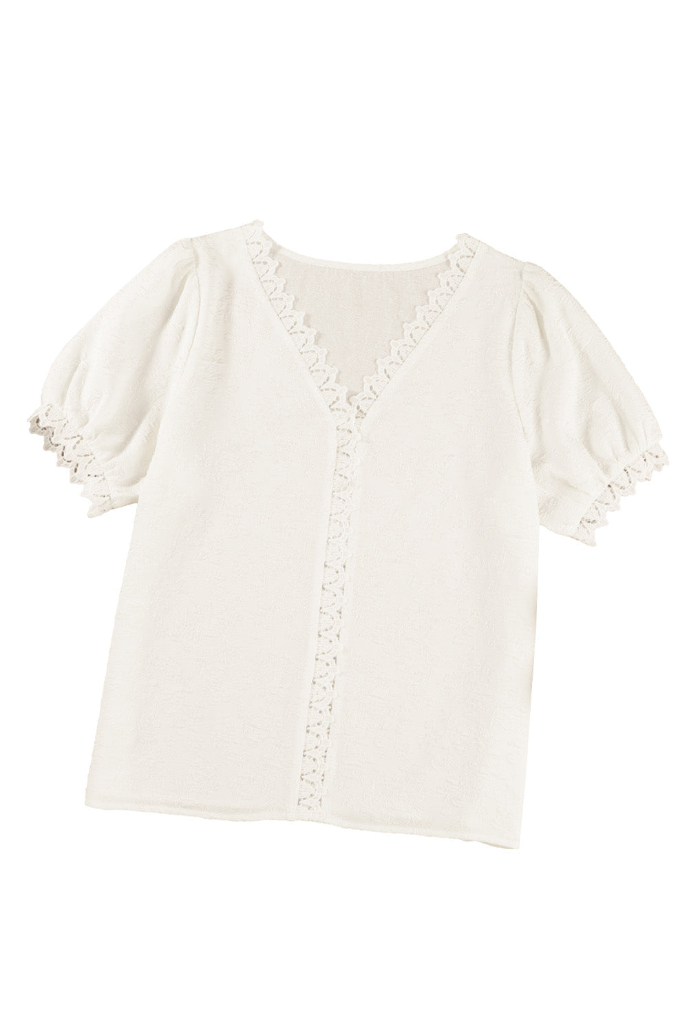 Chemise décontractée en dentelle blanche à manches courtes et col en V