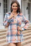 Plaid Roll-tab Sleeve Side Slit Shirt Dress